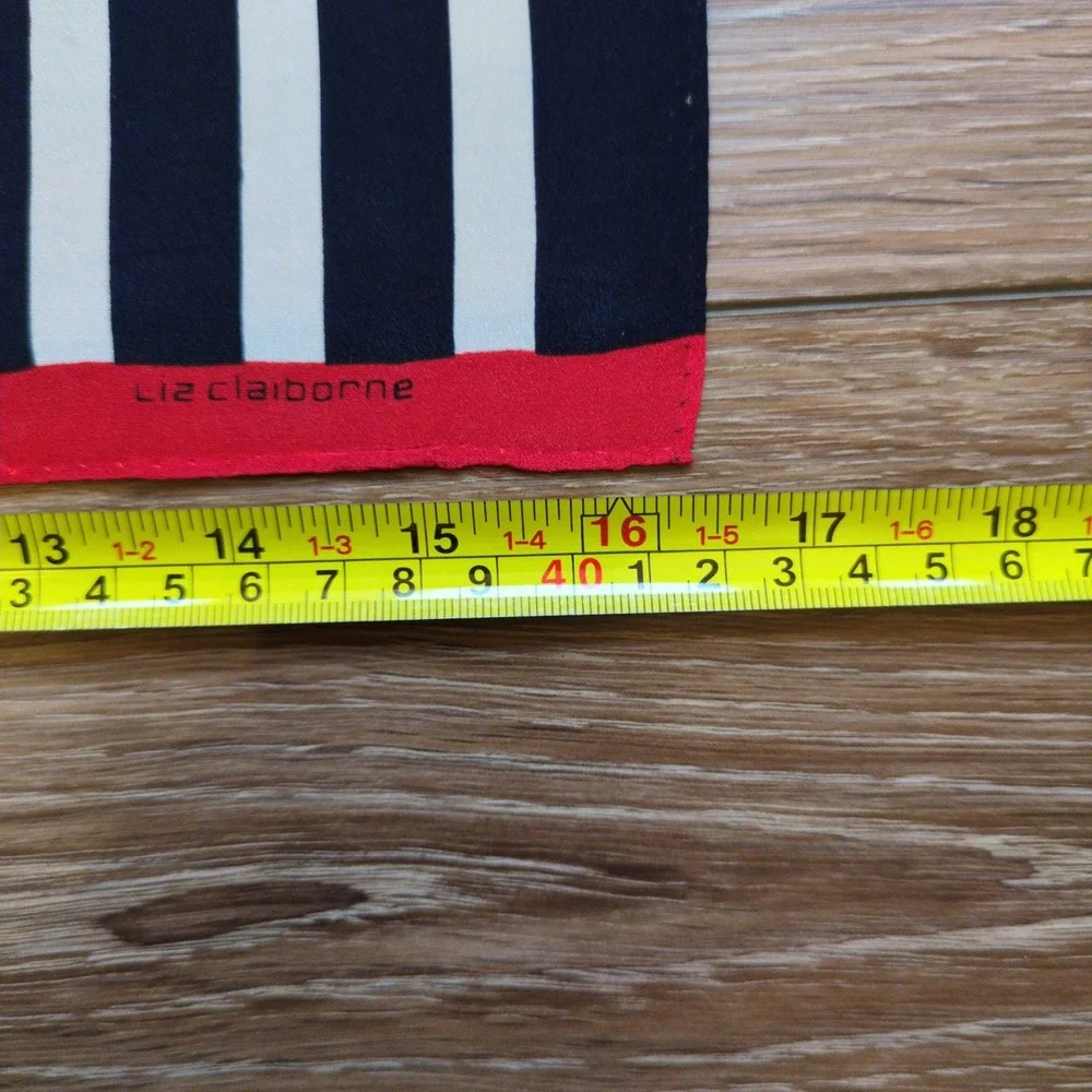 Vtg Liz Claiborne Graphic Floral Silk Scarf -‎ Stripes Polka Dot Red White Black
